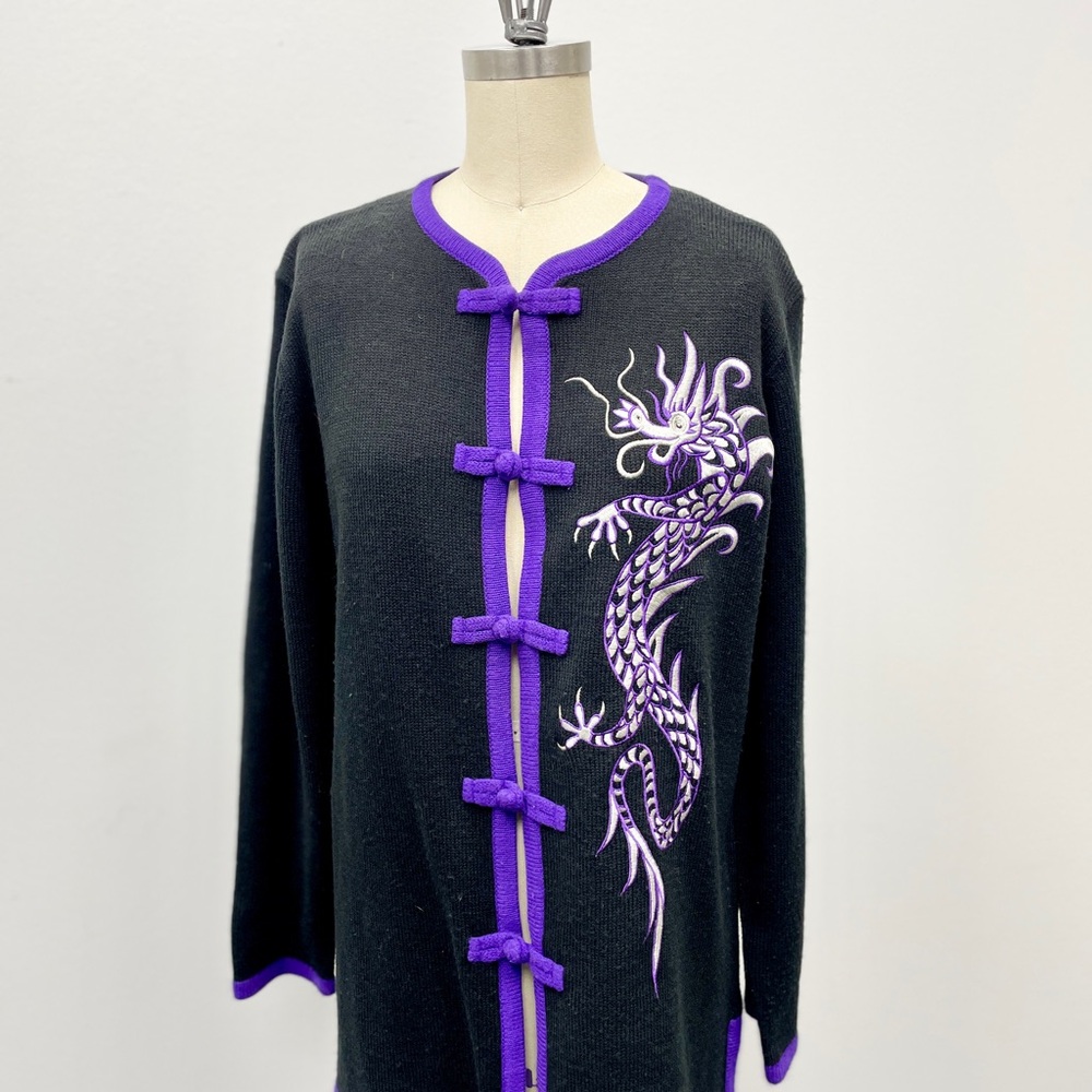 Bob Mackie Black and Purple Asian Dragon Sweater